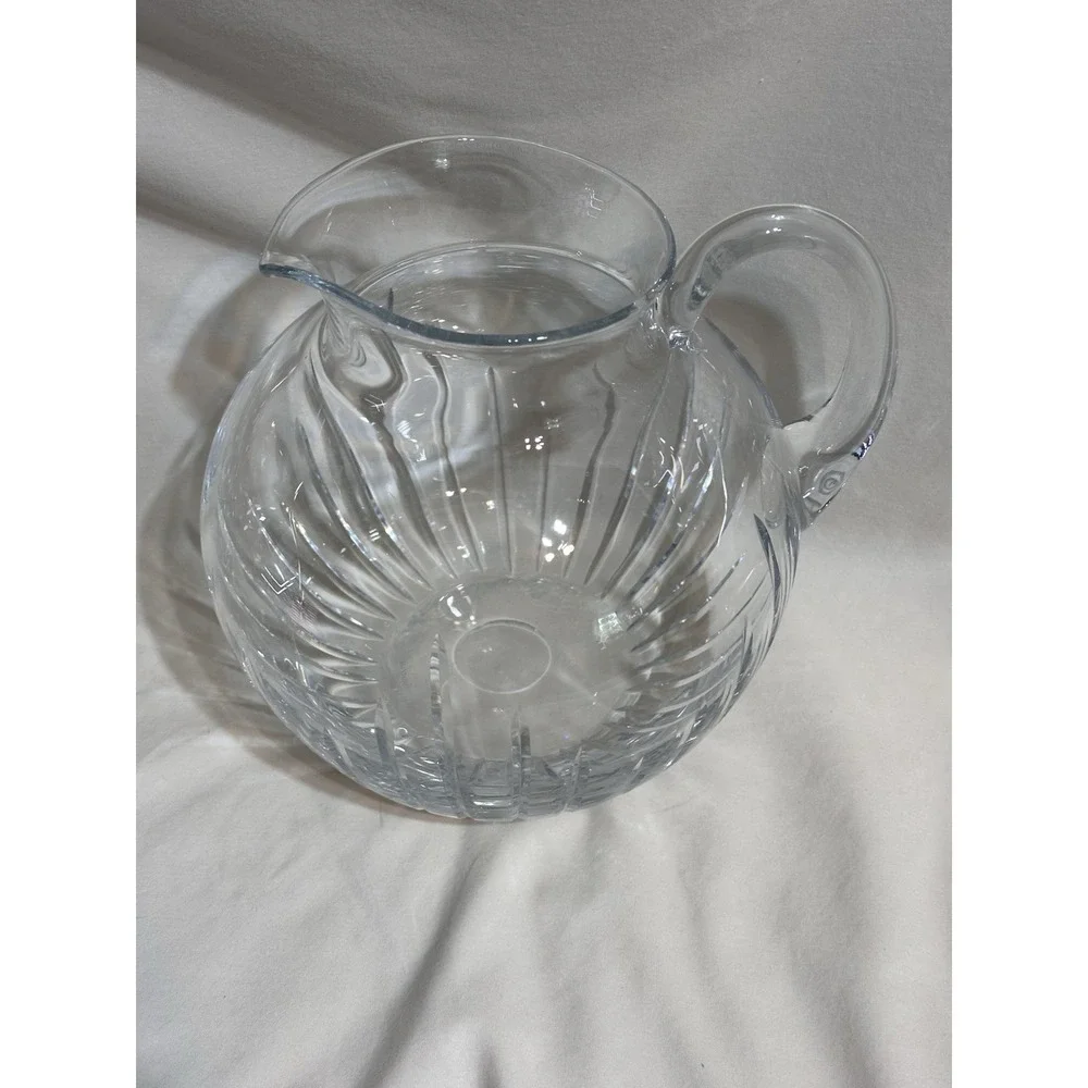 Block Hand Cut Crystal Pitcher 70oz Round‎ Water Juice Decanter Poland